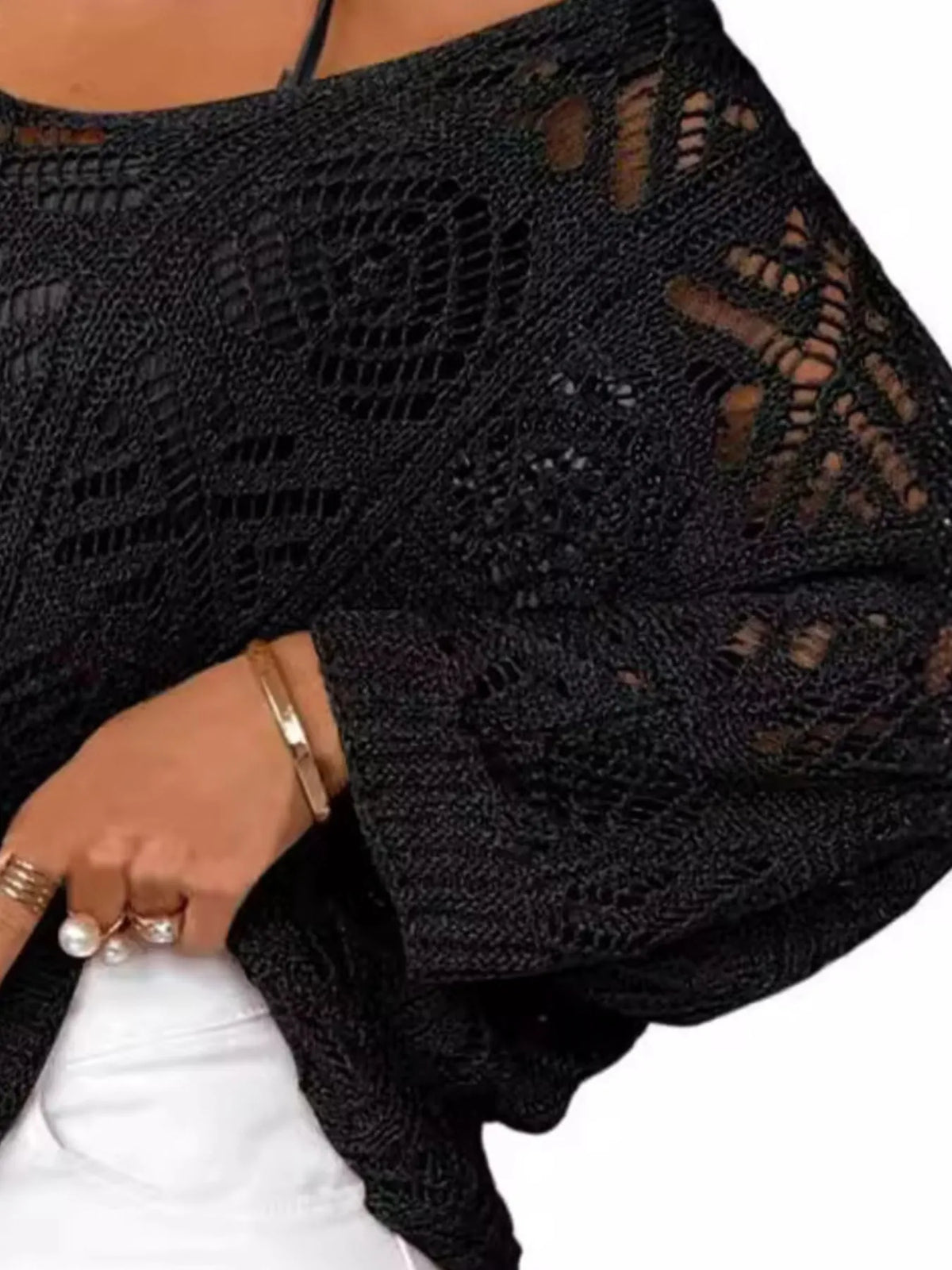 openwork 3/4 sleeve knit cover up layered look