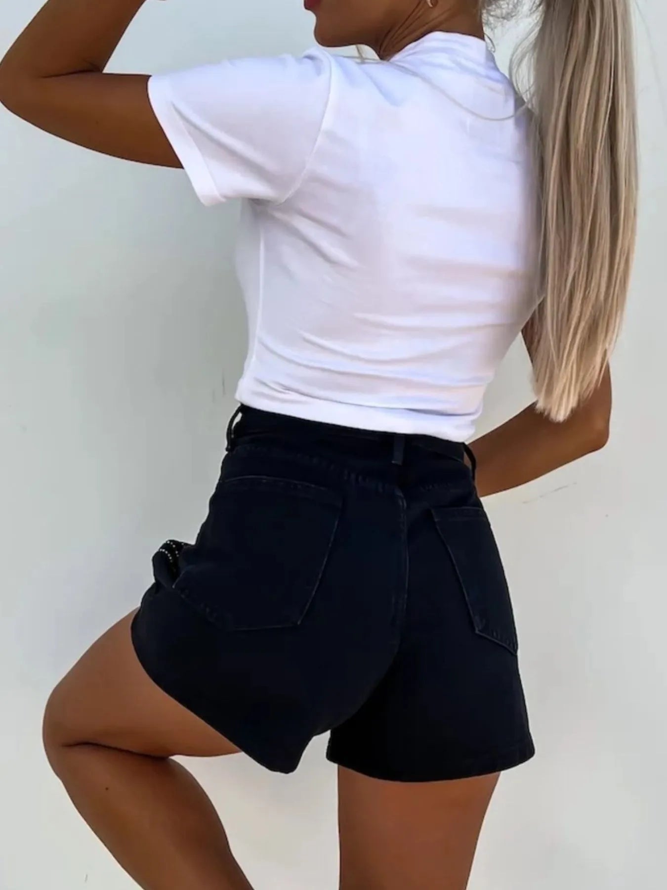 High Waist Wash Denim Shorts - Fashorio