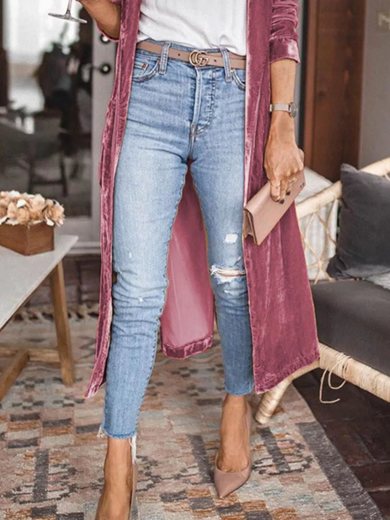 Open Front Long Sleeve Longline Cardigan - Fashorio