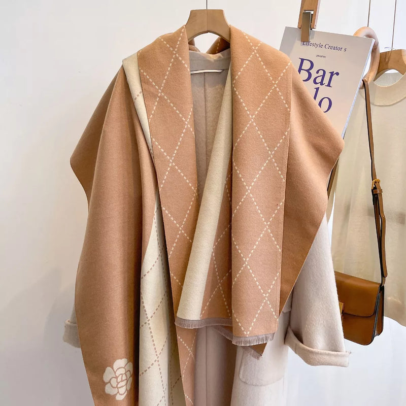Raw hem cotton scarf draped around the neck
