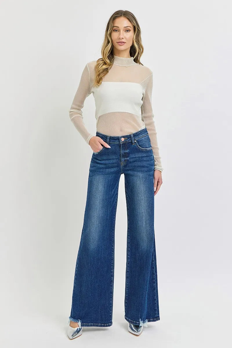 RISEN Full Size Mid Rise Wide Jeans Plus Size - Fashorio