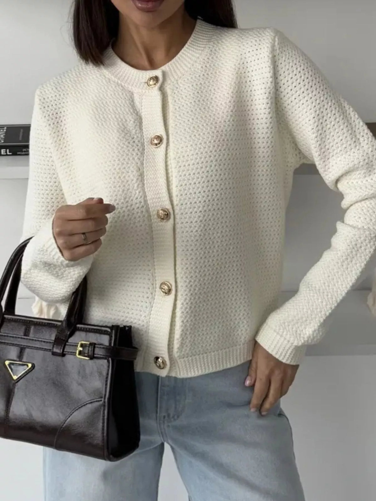 Button Up Texture Knit Cardigan, view 10