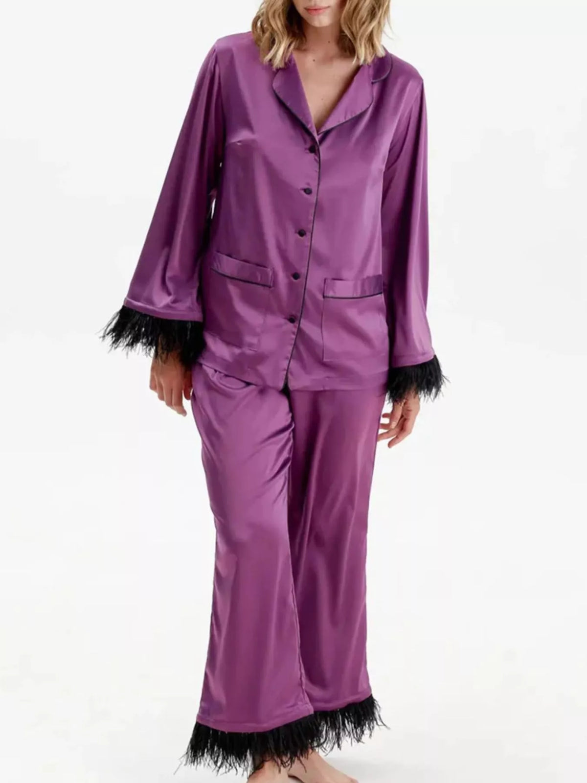 Silky pants and top coordinated outfit