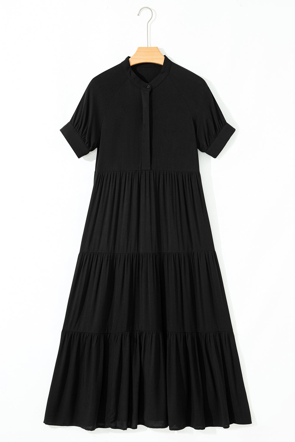 Black maxi dress with hidden button front closure