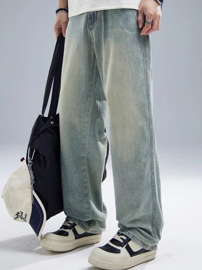 Men's Washed Straight Leg Jeans - Fashorio