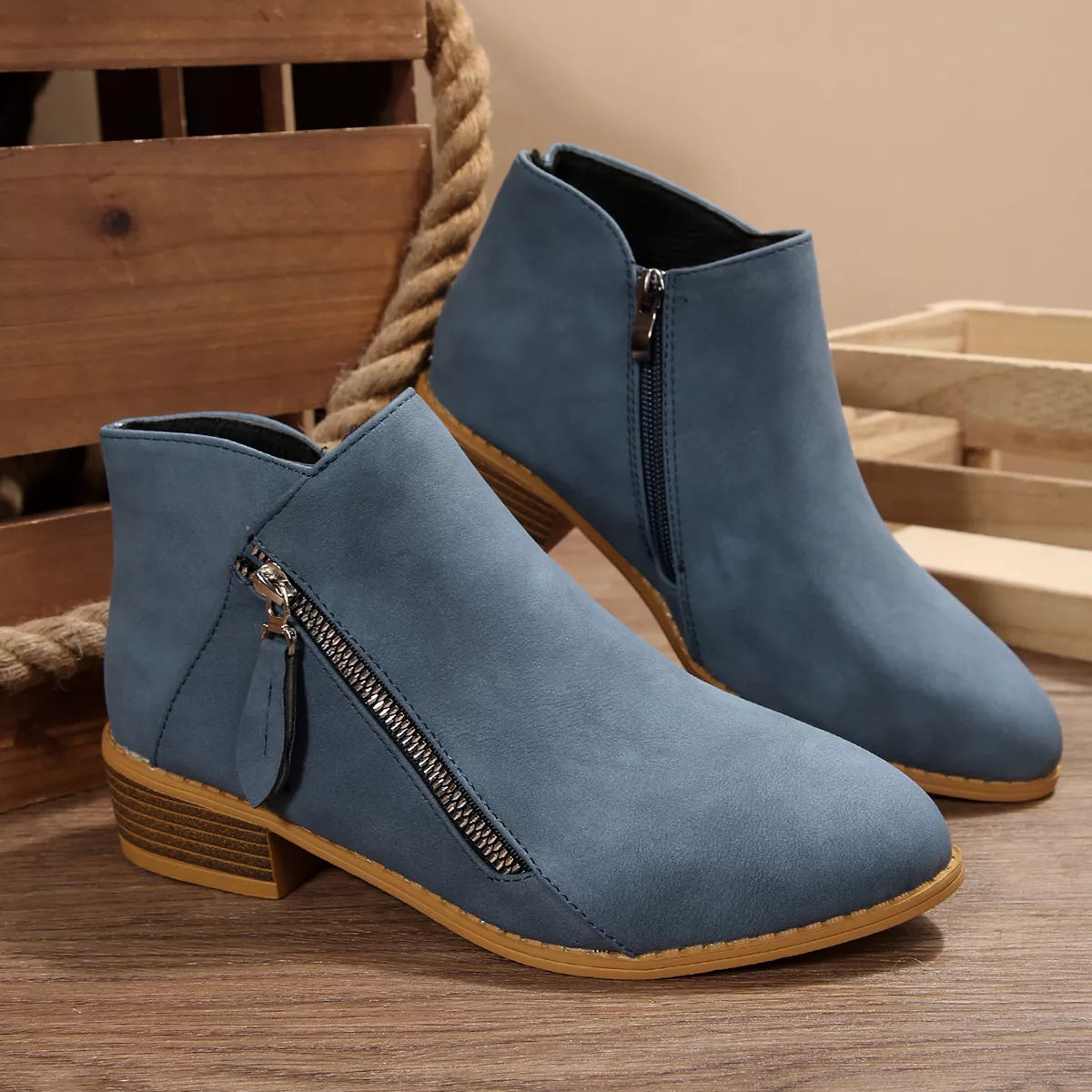 Block Heel Ankle Boots toe detail