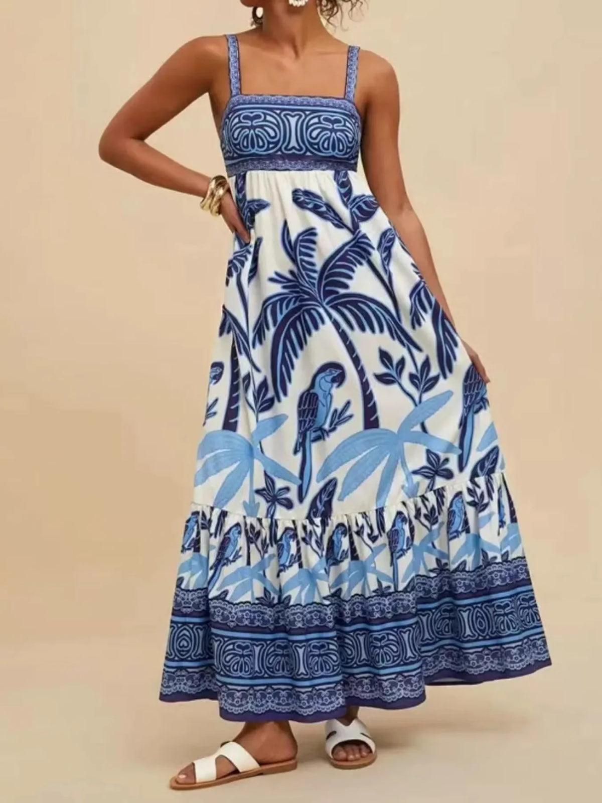 Tropical print maxi cami dress, back detail