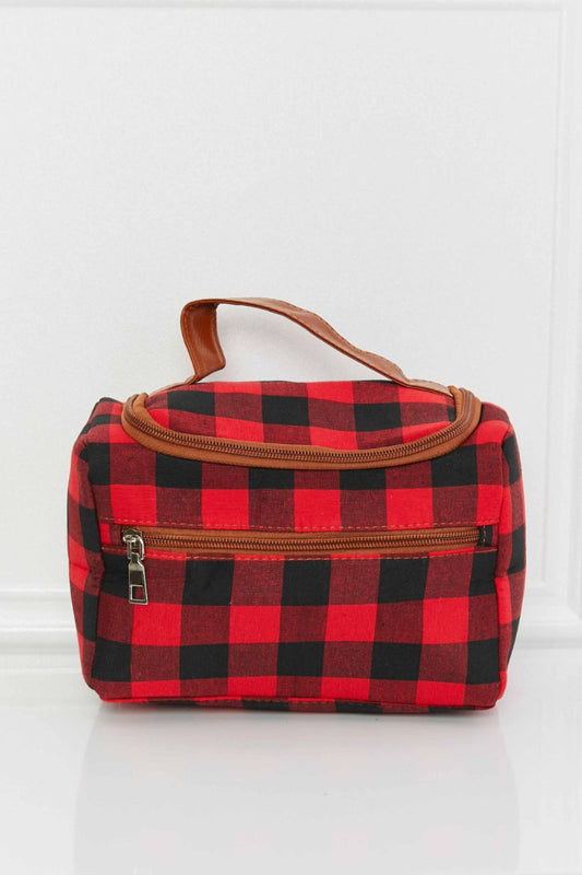 Printed Makeup Bag with Strap Red Black One Size - Fashorio