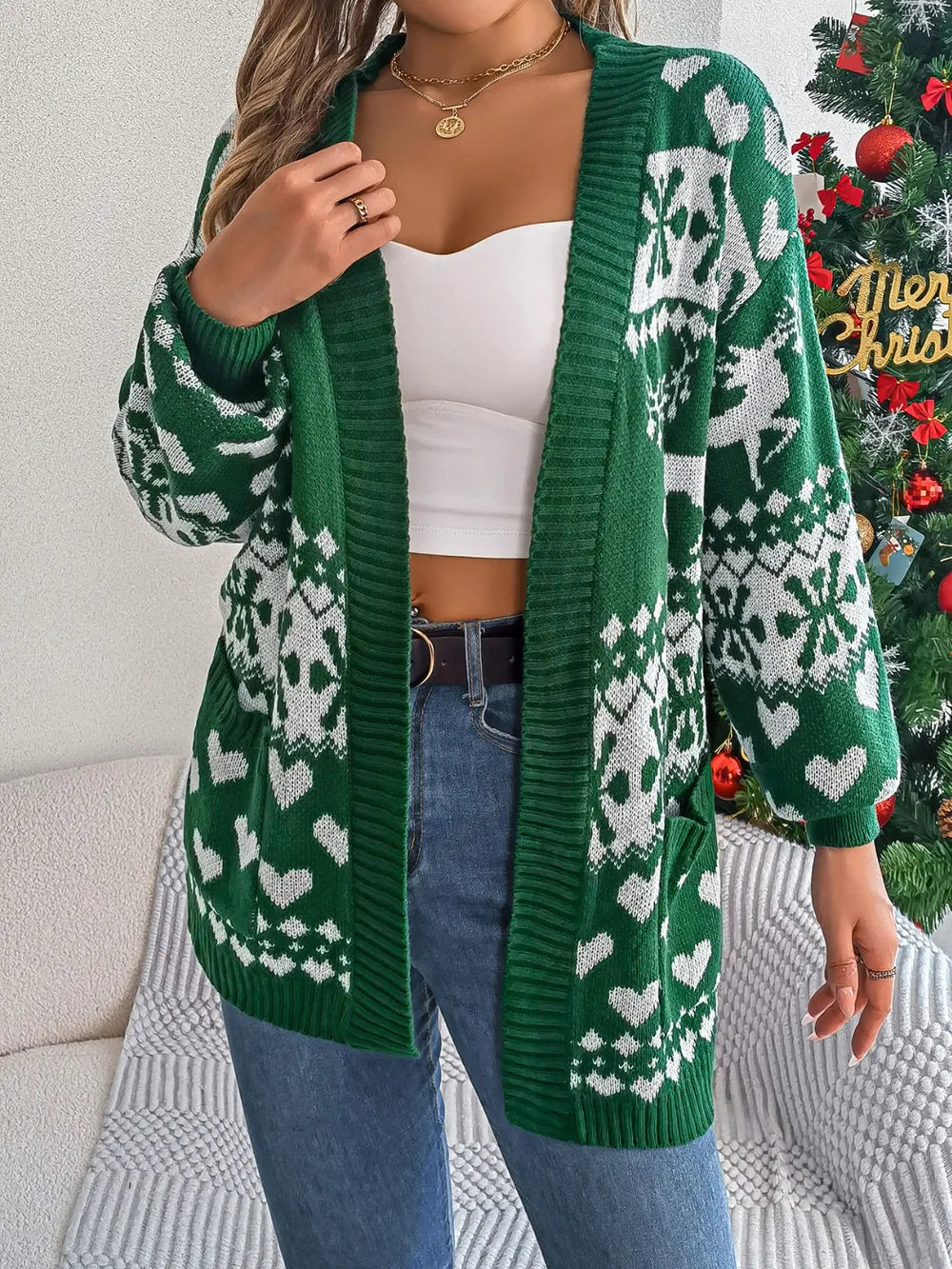 Pocketed Open Front Long Sleeve Cardigan - Fashorio