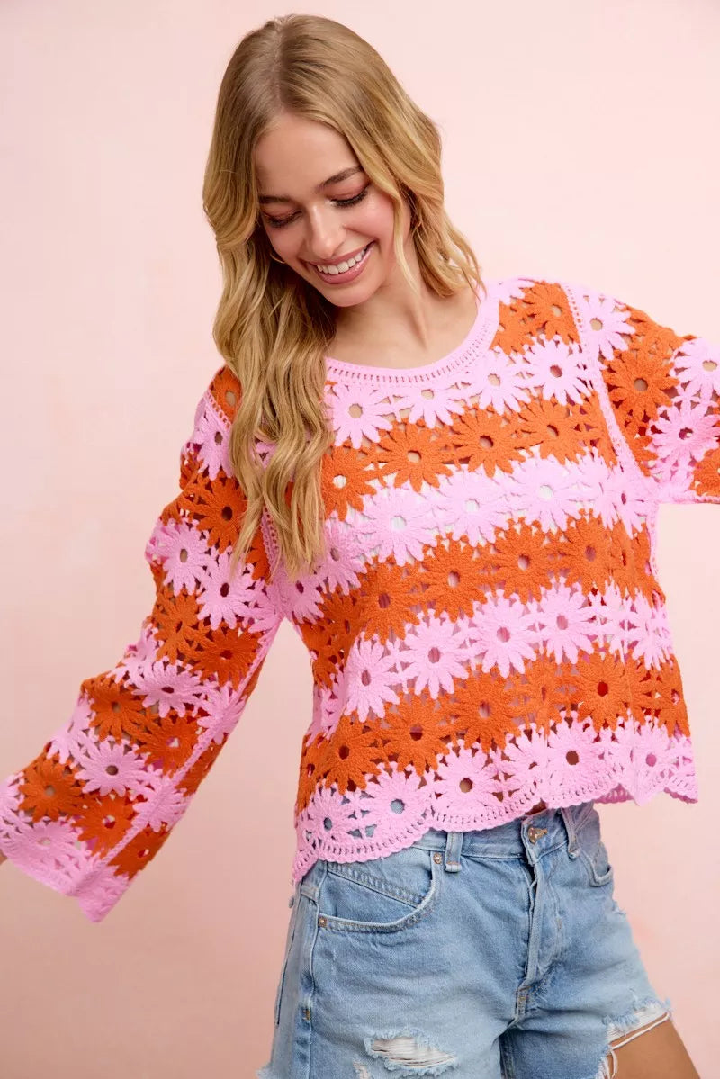 Flower crochet top full outfit view
