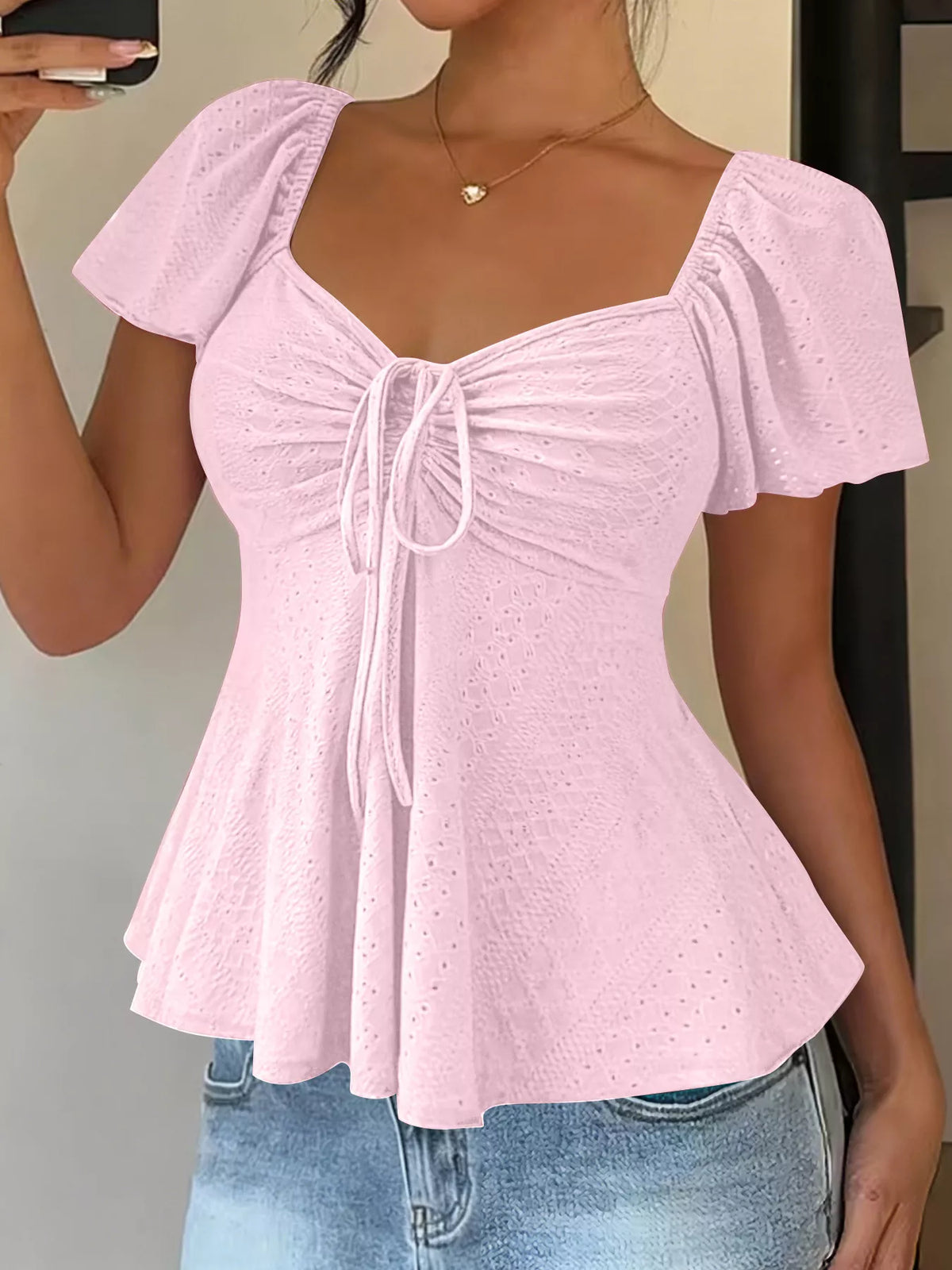 Summer blouse shown in a purple shade