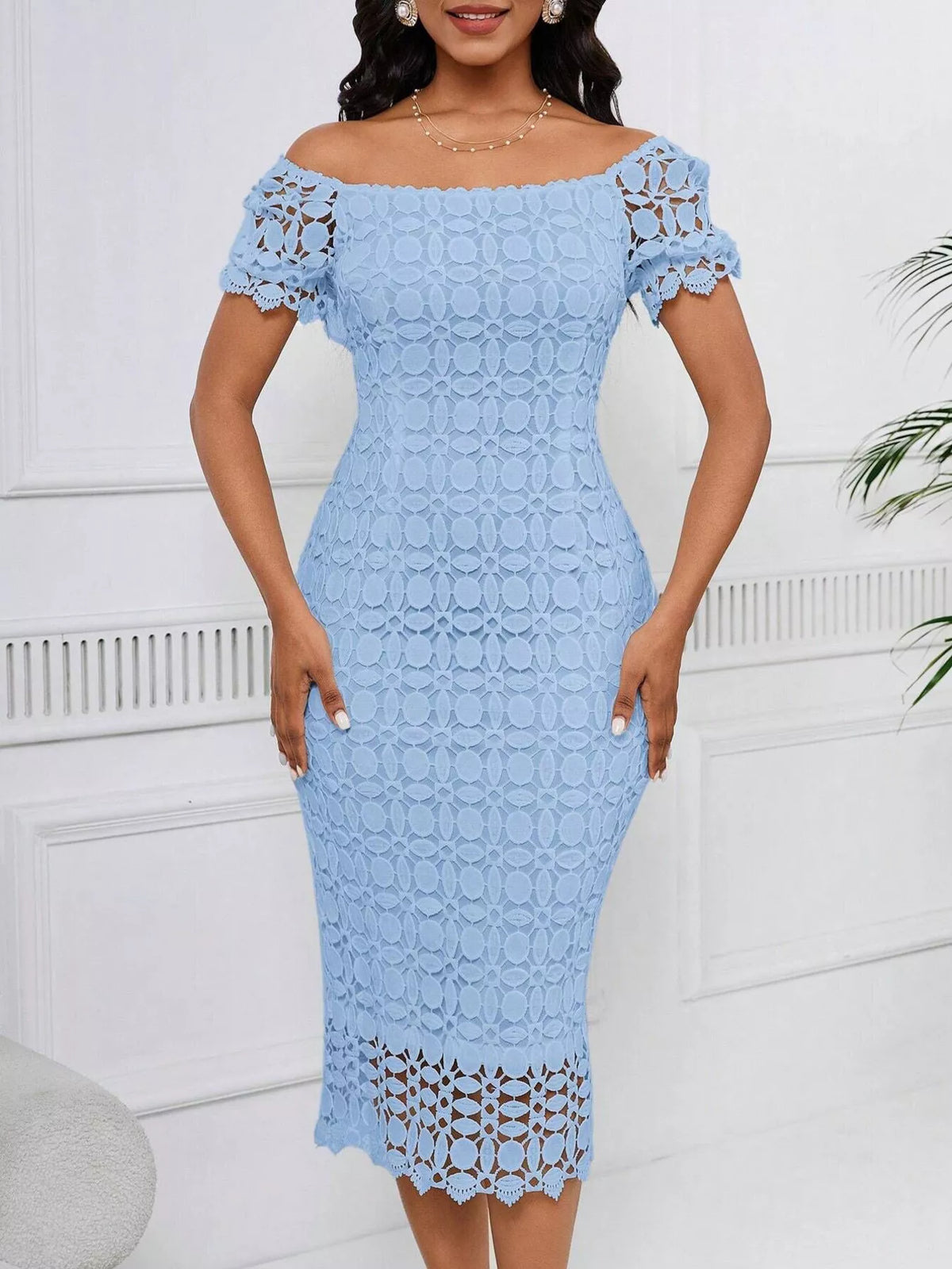lace short sleeve midi dress styled look