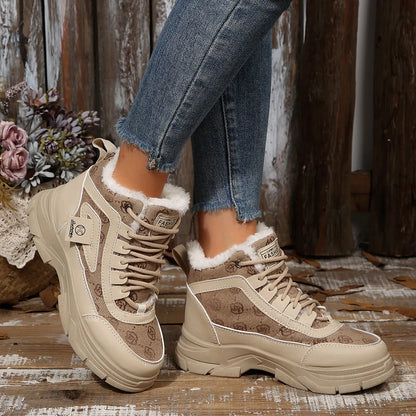 High-Top Platform Chunky Sneaker Boots with Lace-Up - Fashorio