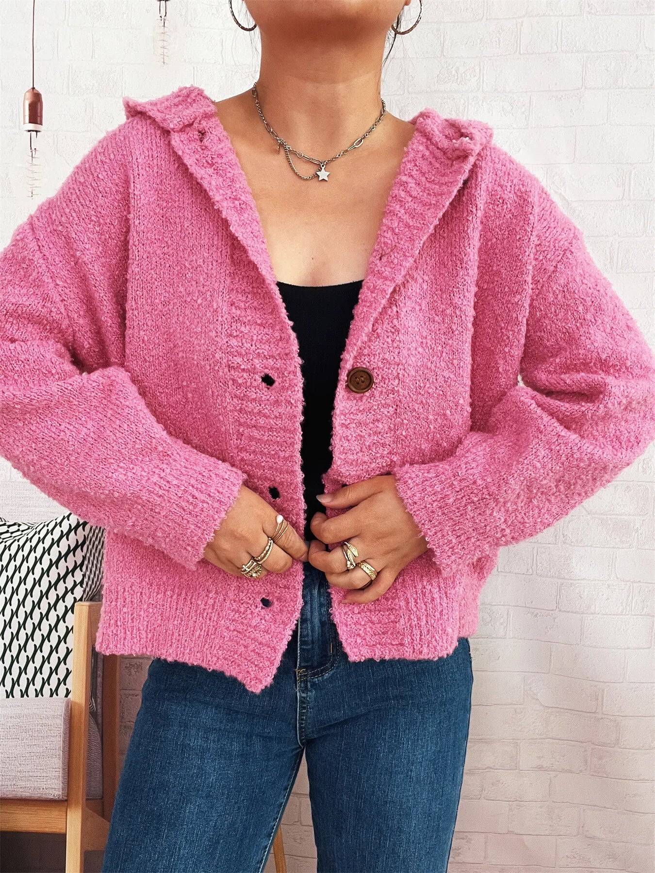 Cozy Button-Up Hooded Cardigan - Fashorio