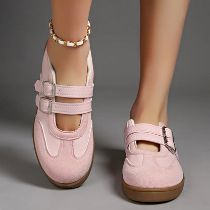 Round Toe Double Buckle Loafers - Fashorio