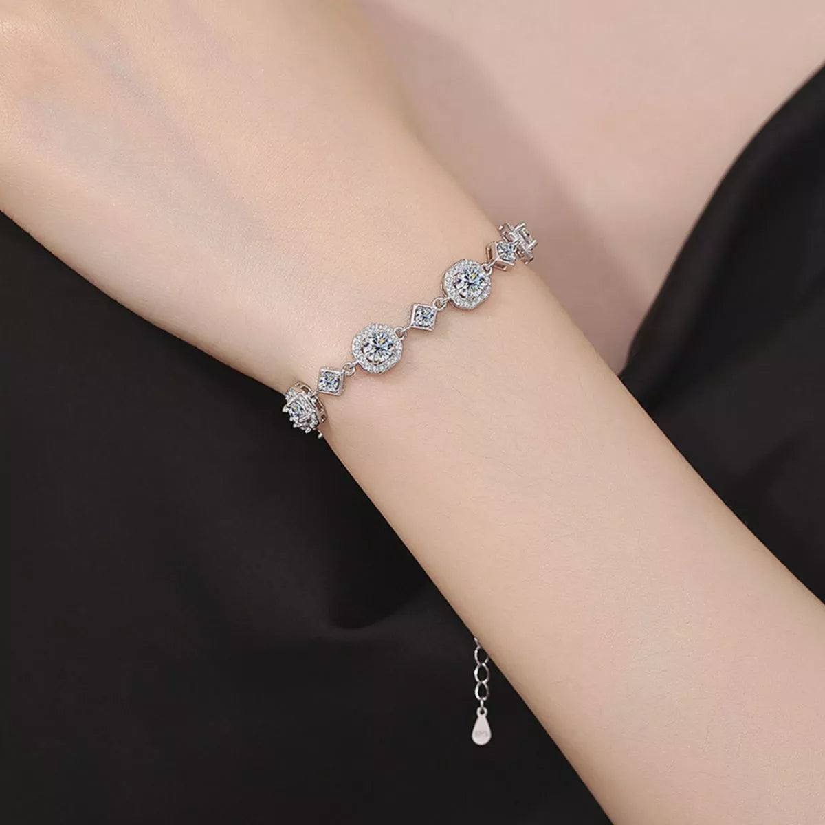 4 carat moissanite bracelet in sterling silver front view