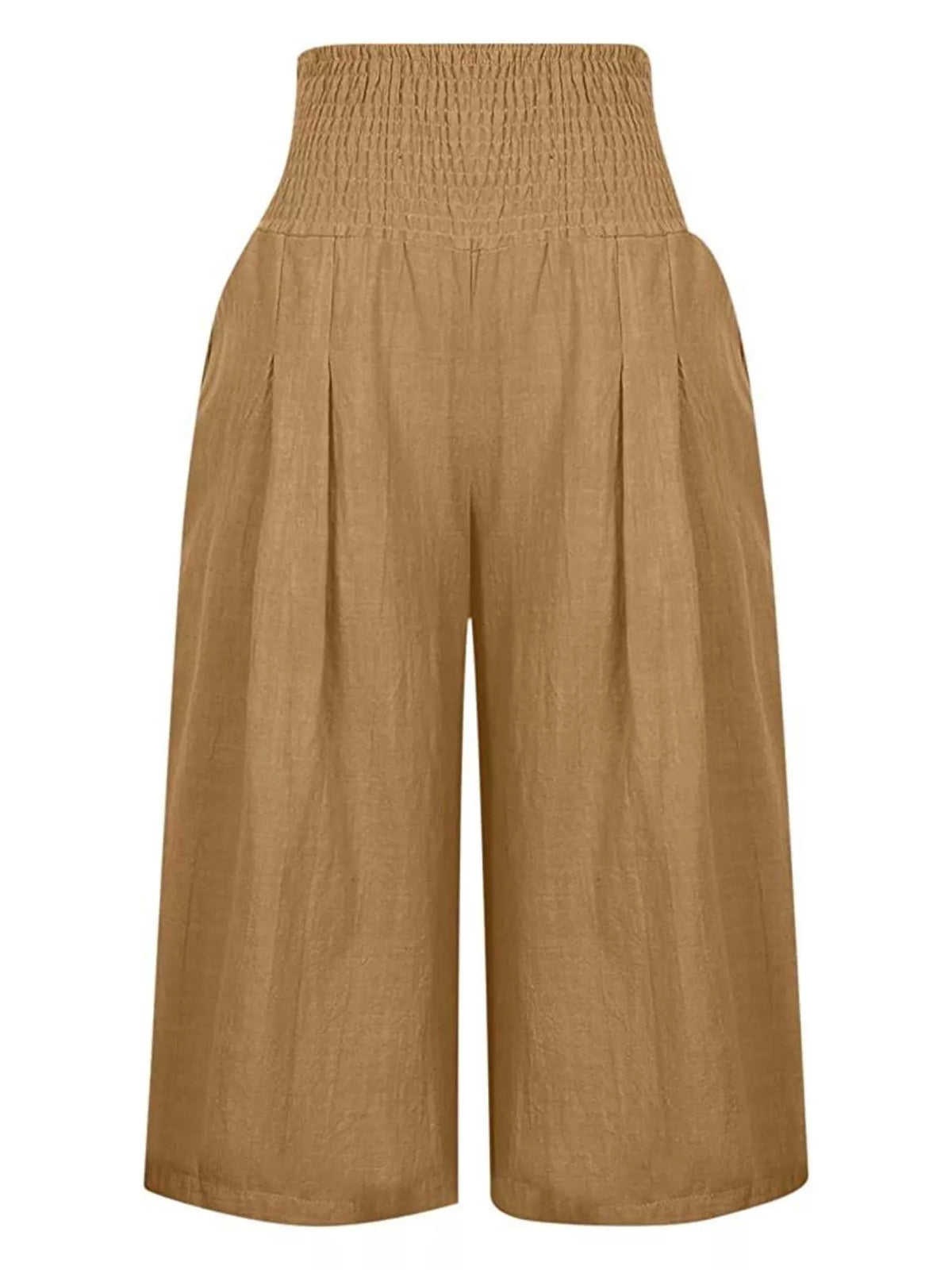 Full length styling view of the smocked capri pants