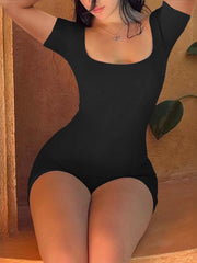 Lace Up Back Short Sleeve Romper - Fashorio