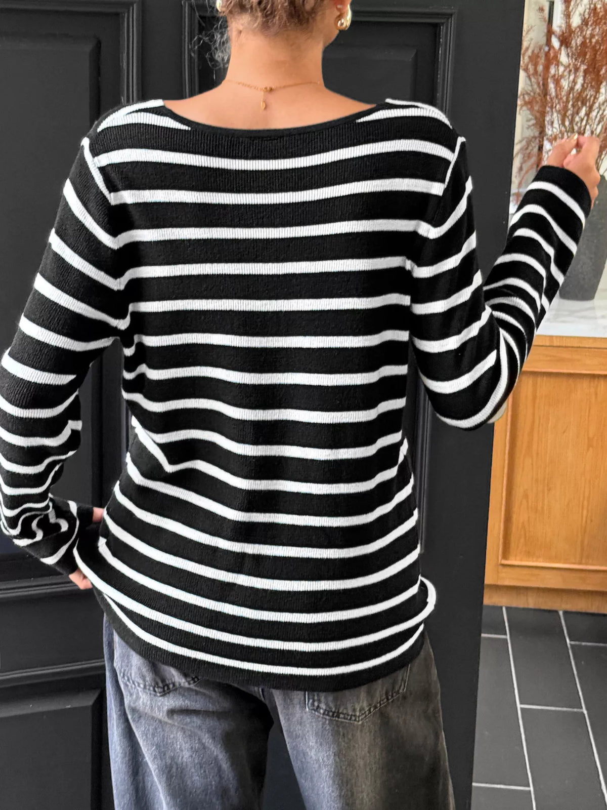 Striped knit top fabric close up