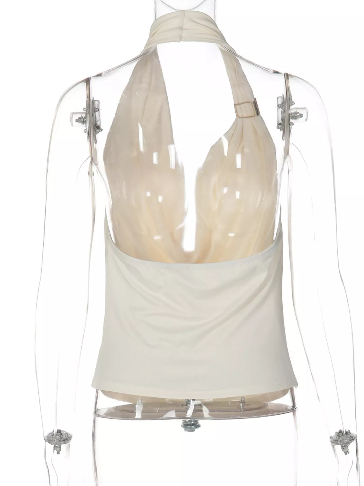 Bare back view of the black halter neck tank top