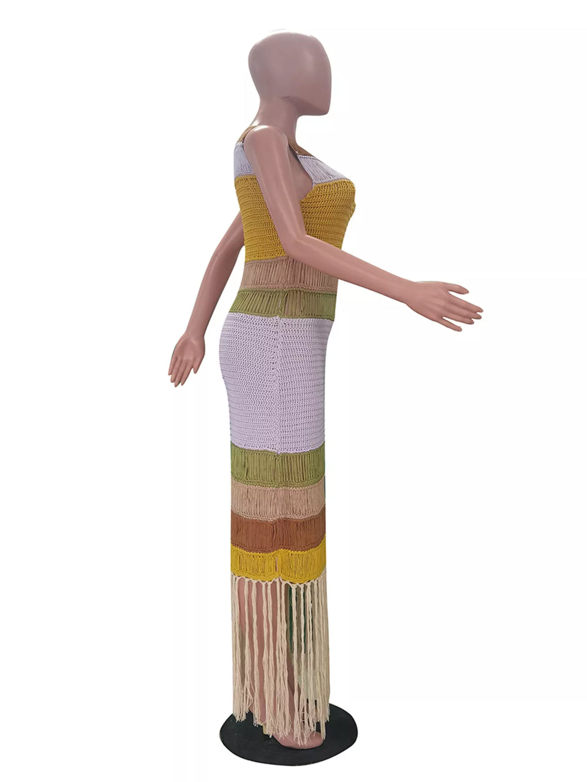 Tassel fringe crochet knit dress detail shot