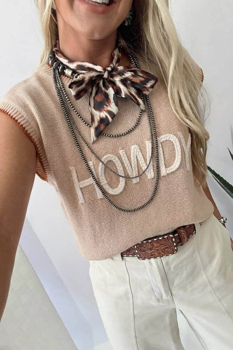 Tan Howdy western sweater vest front view