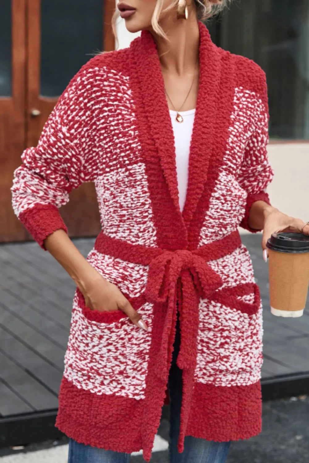 Contrast Trim Open Front Longline Cardigan - Fashorio