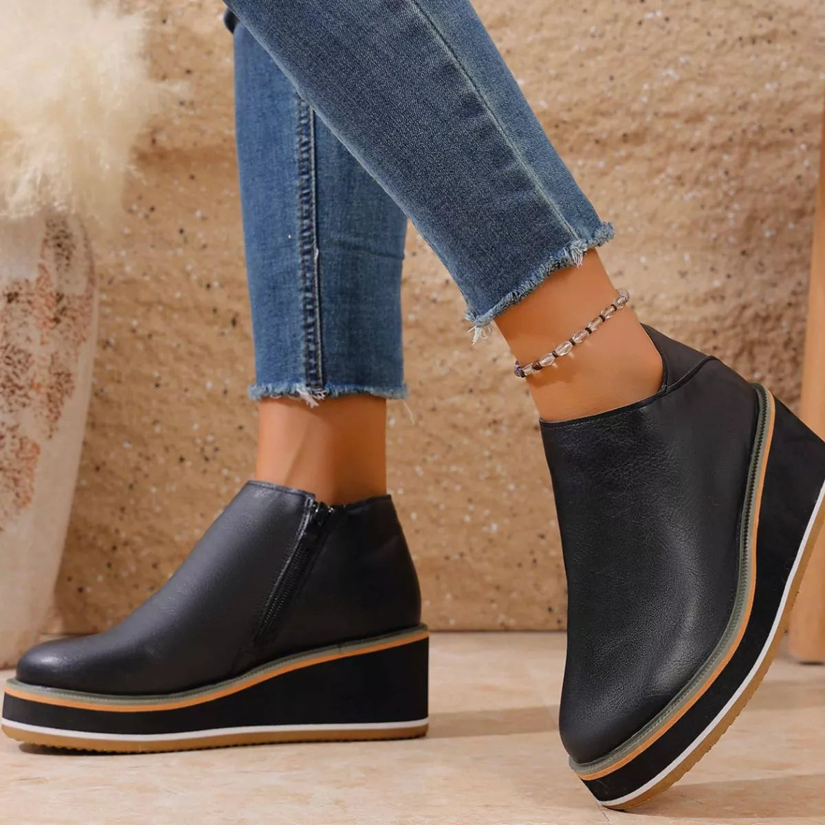 Wedge boots outer side view