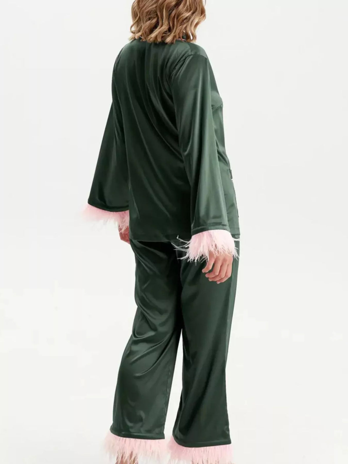 Silky Button Up Top and Pants Lounge Set, view 21