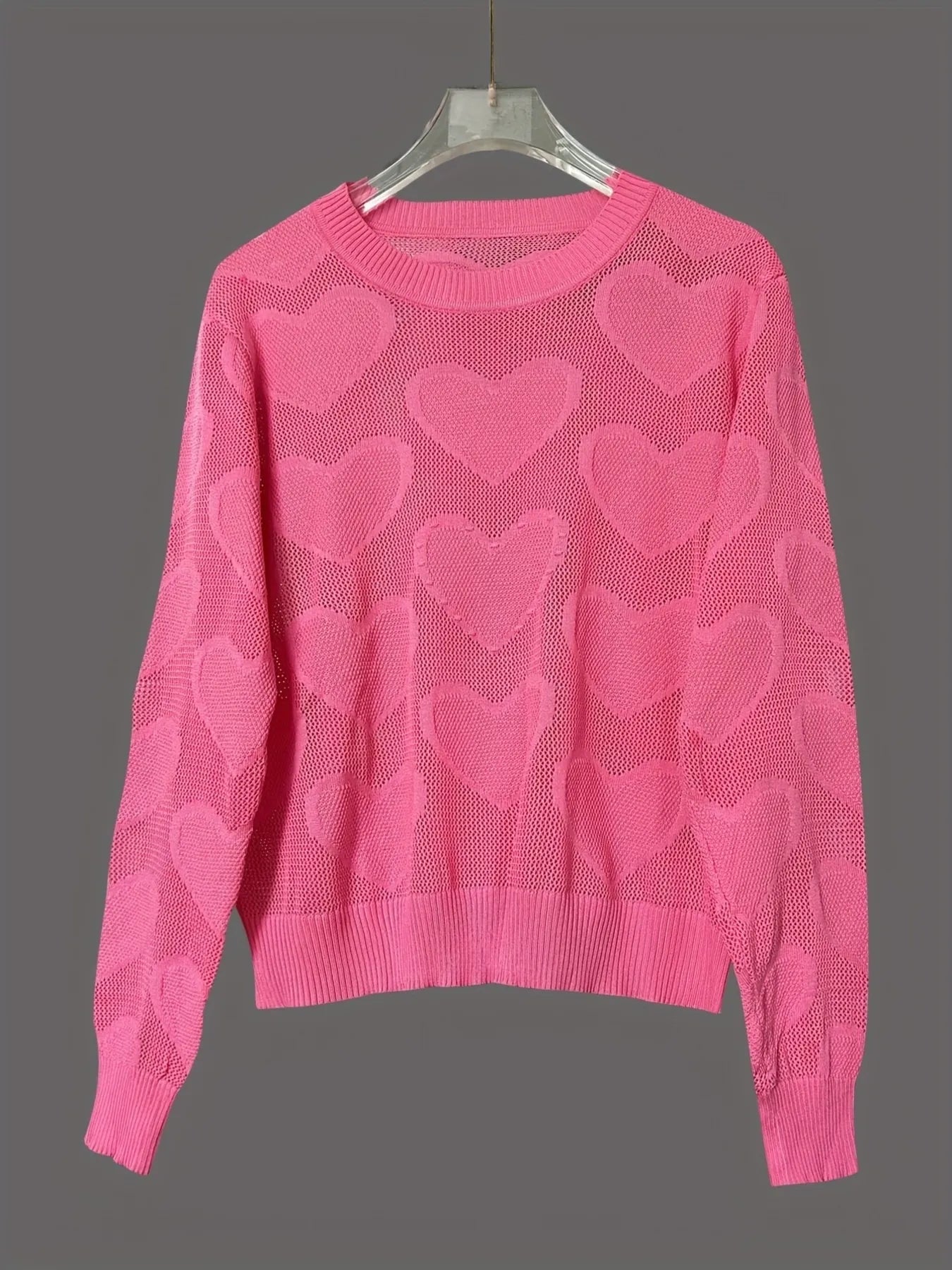 Heart Round Neck Long Sleeve Sweater - Fashorio