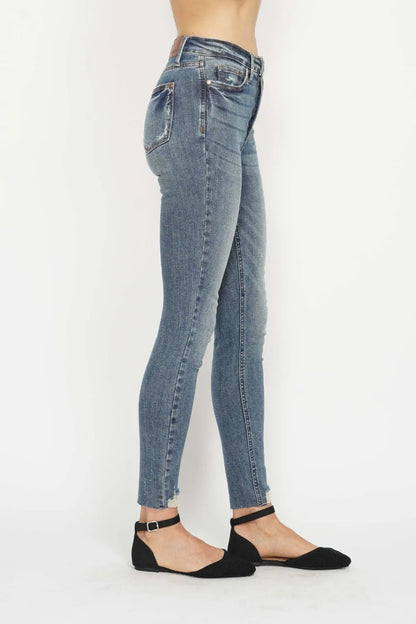 Judy Blue Plus Size Tummy Control Vintage Wash Destroy Skinny Jeans - Fashorio
