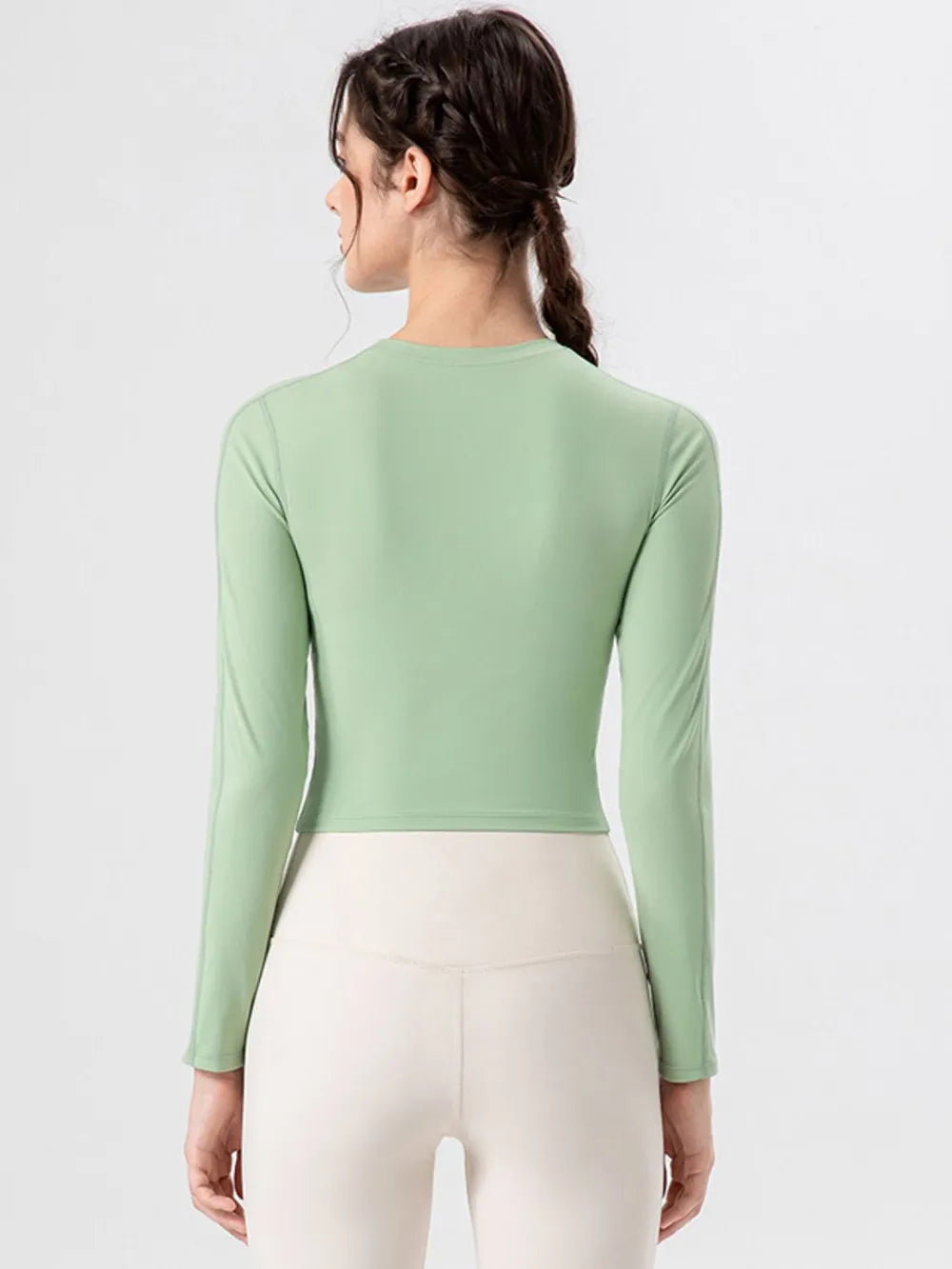 round neck long sleeve active tee flat lay detail