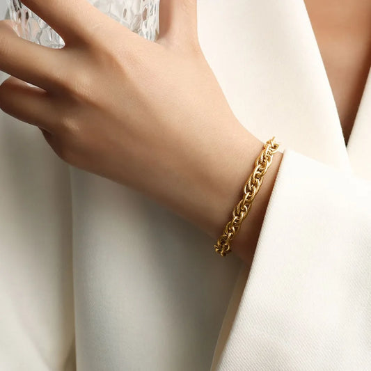 Titanium Steel Chain Bracelet Gold One Size - Fashorio
