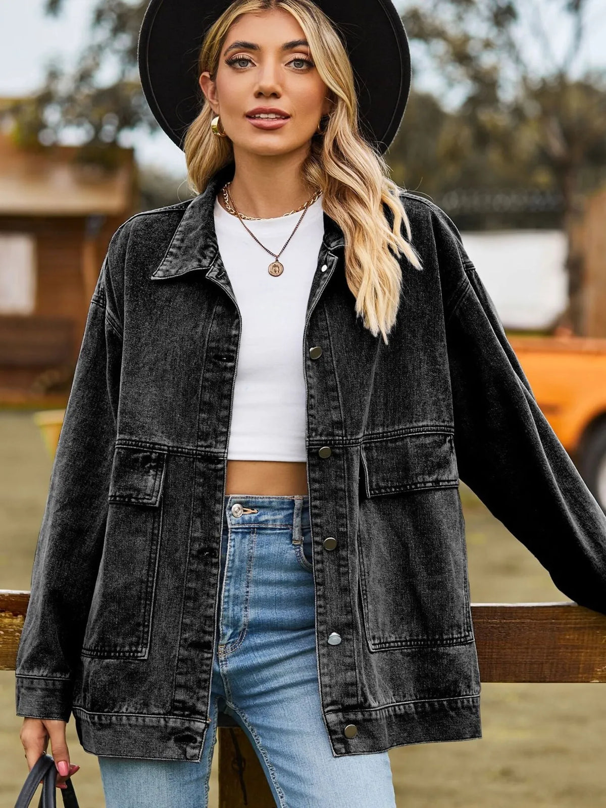 Oversized Hooded Denim Jacket in Light Blue view 16