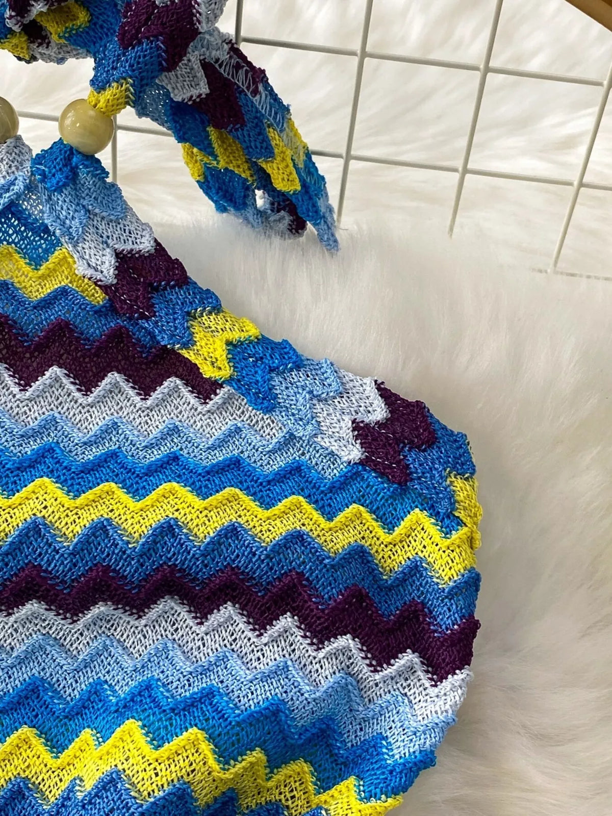 Striped knit halter and skirt set close up