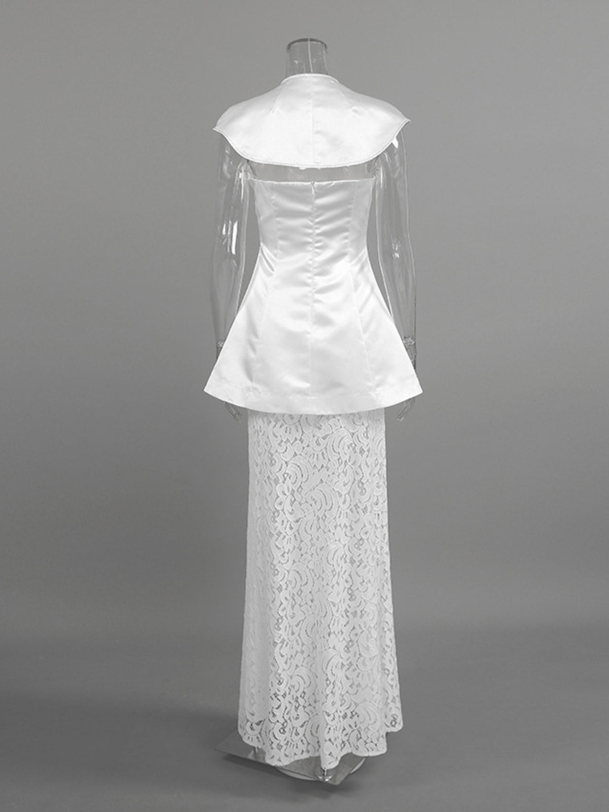 White two piece lace skirt set close up
