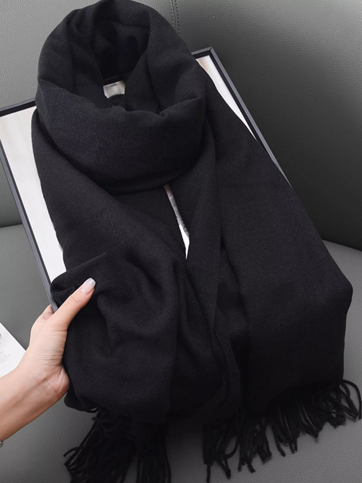 Solid color fringe scarf color option twelve