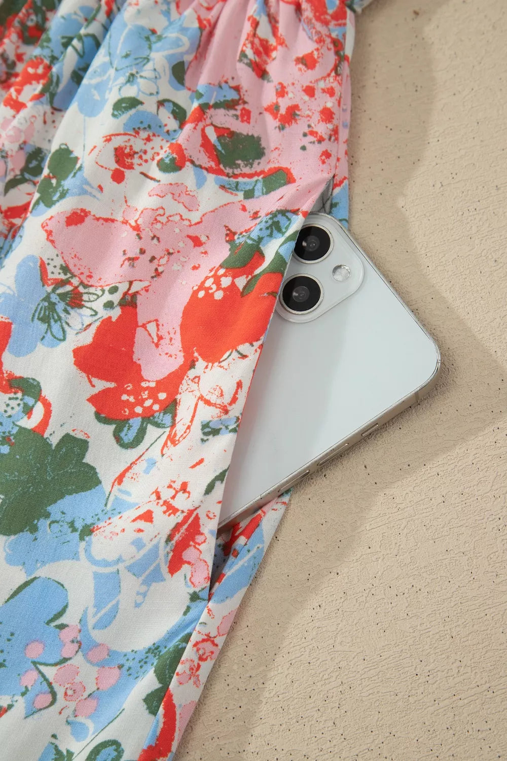Floral print V neck flutter sleeve maxi dress front view