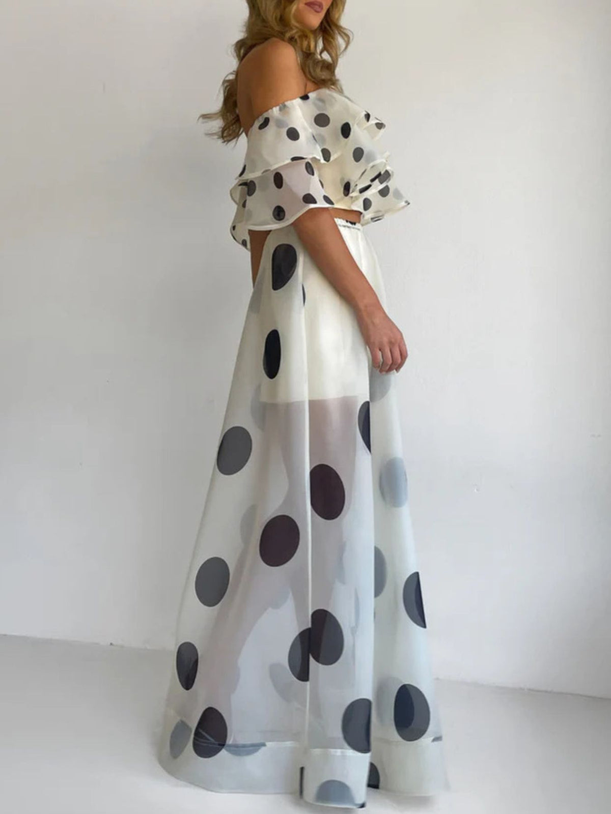 Polka dot maxi skirt back view