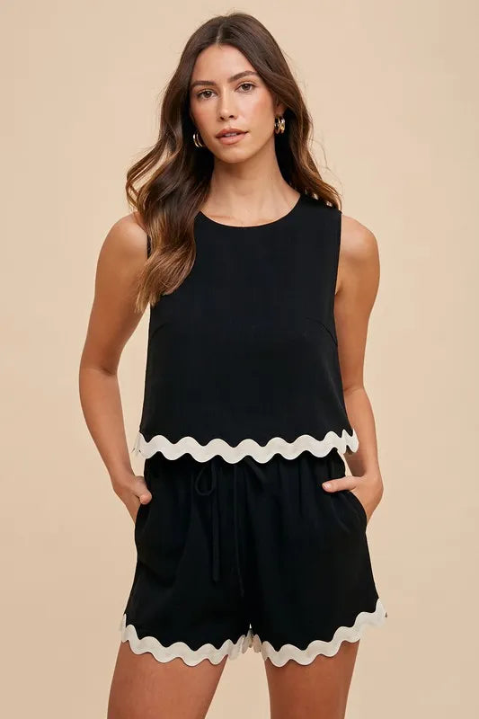Annie Wear Ric Rac Trim Detailed Top & Shorts Set - Fashorio