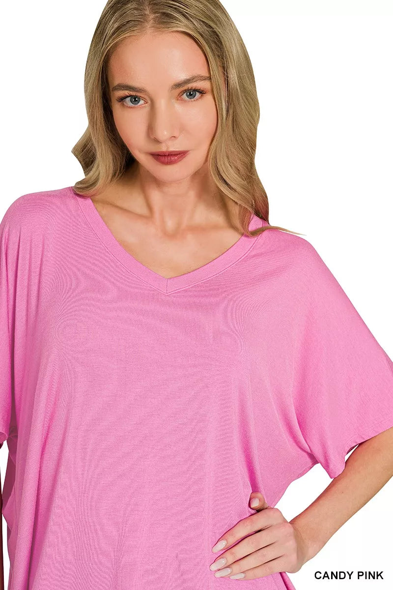 Coordinated V neck top and pants outfit full length