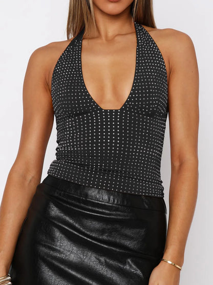 Sequin Halter Neck Cami Wine Red - Fashorio