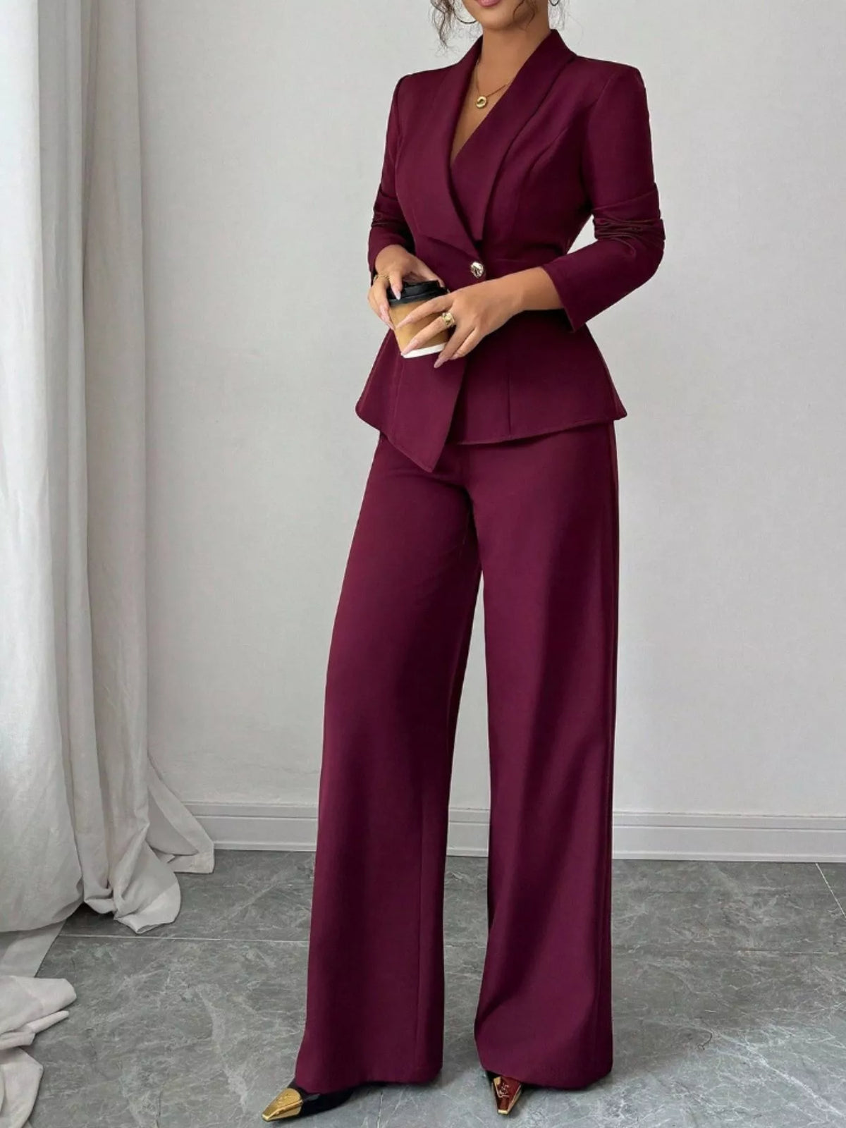 One Button Blazer and Pants Set, view 30
