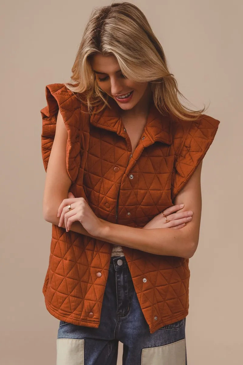 BiBi Quilting Knit Ruffle Sleeve Vest - Fashorio