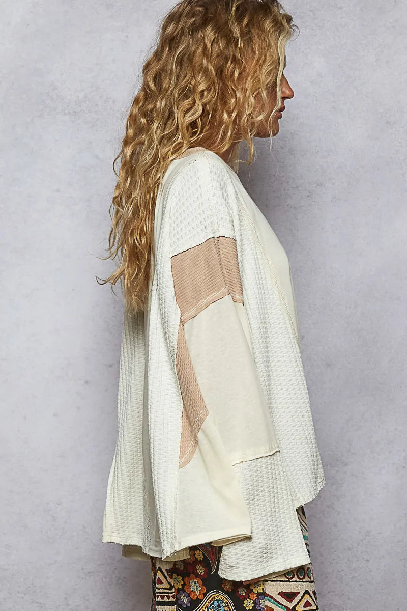 POL Contrast Round Neck Long Sleeve T-Shirt - Fashorio