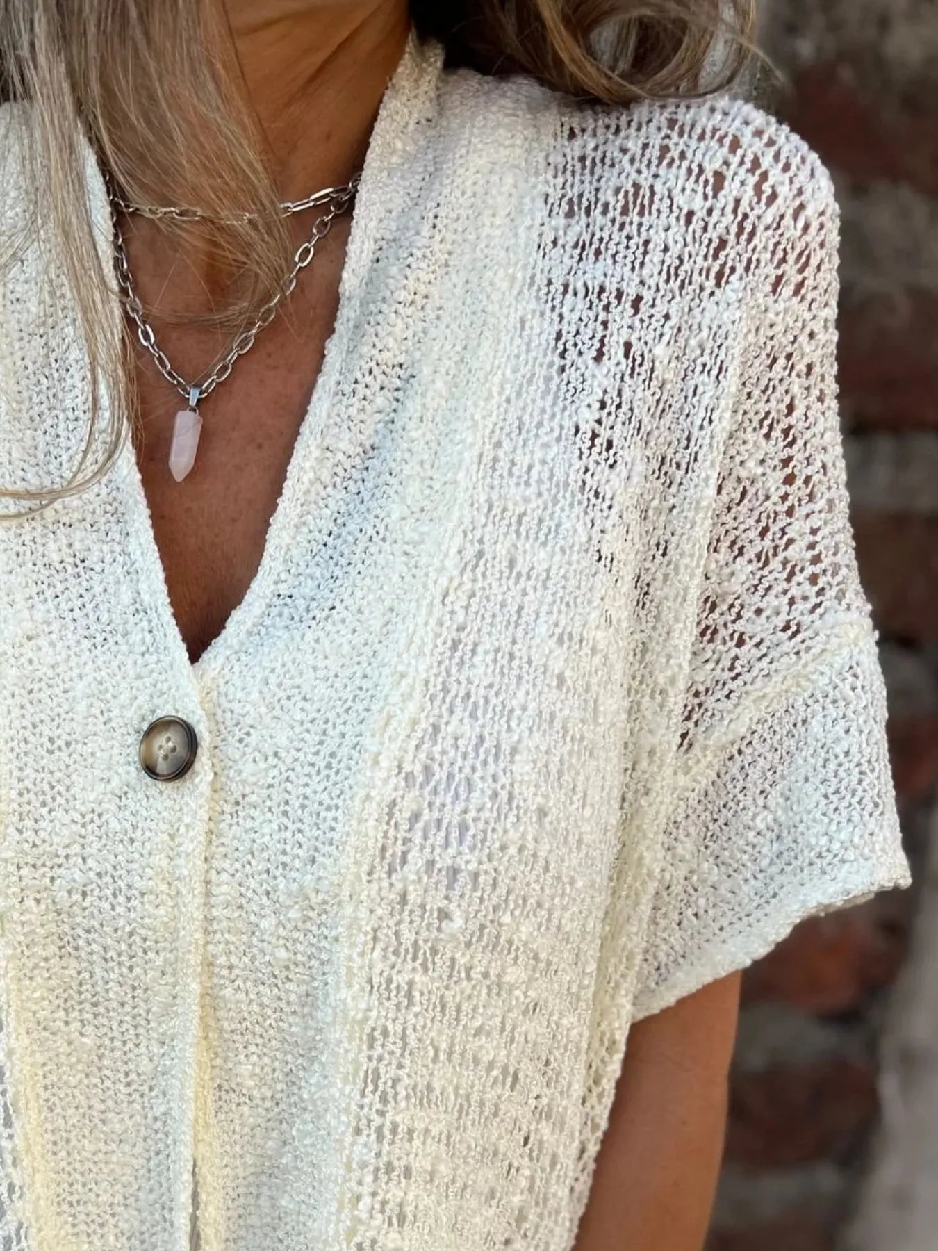 Full Size One Button Openwork Cardigan Plus Size - Fashorio