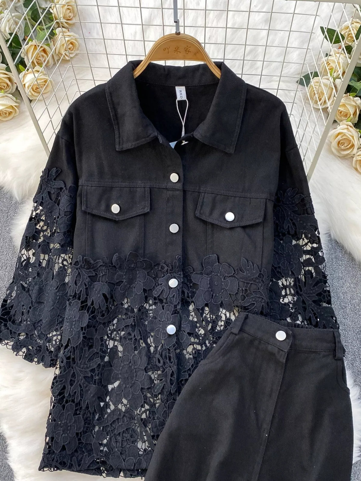 Shacket coordinated set lace detail