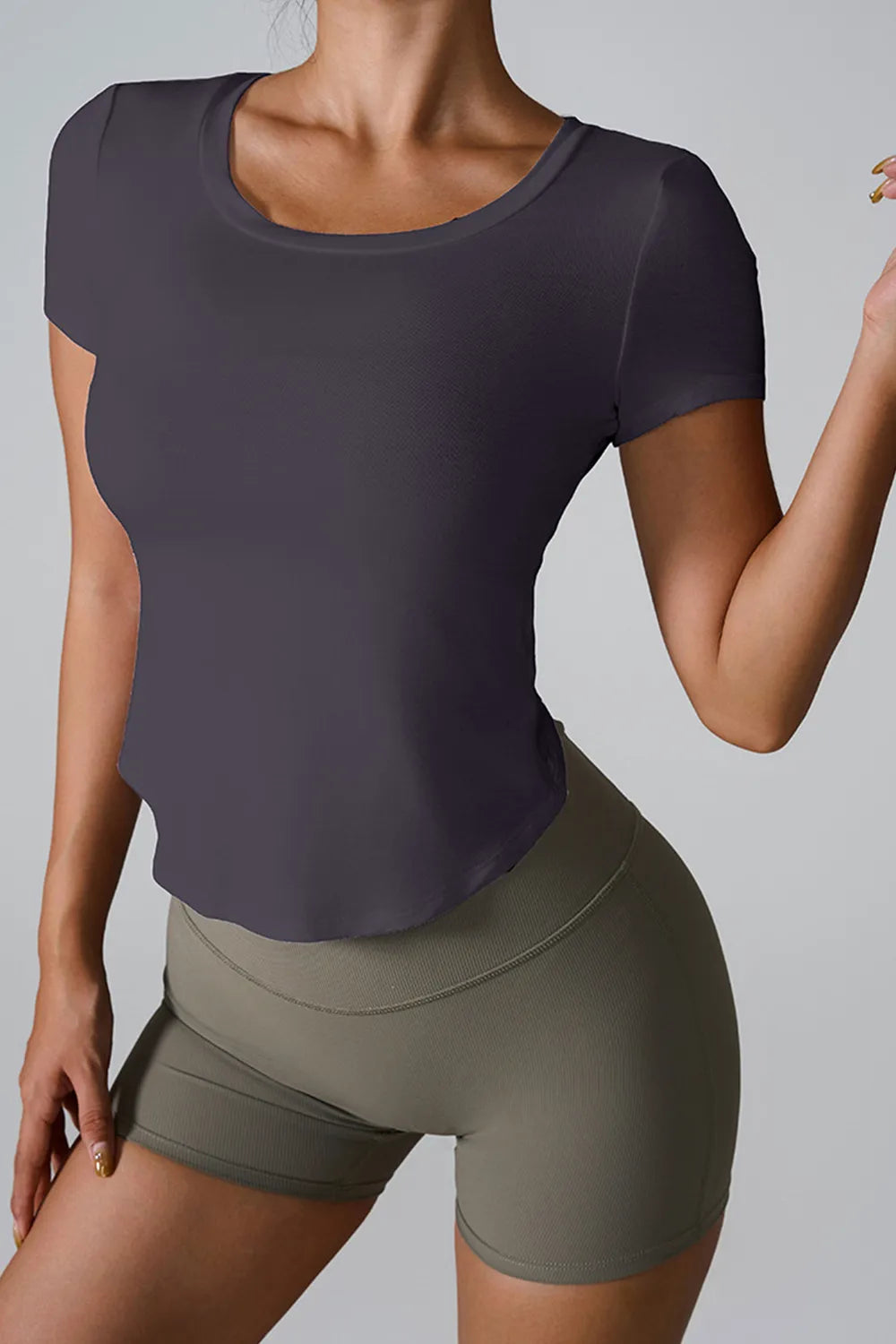 Cutout Round Neck Short Sleeve Active T-Shirt - Fashorio