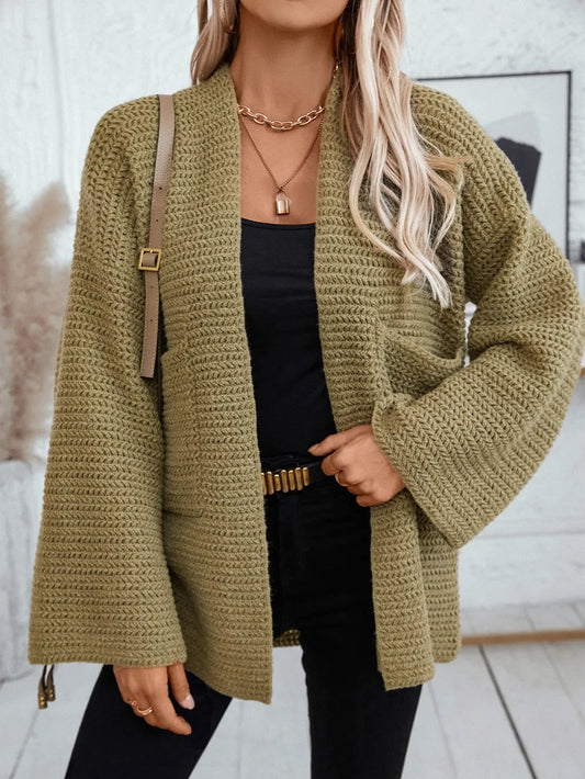 Open Front Long Sleeve Cardigan Moss - Fashorio