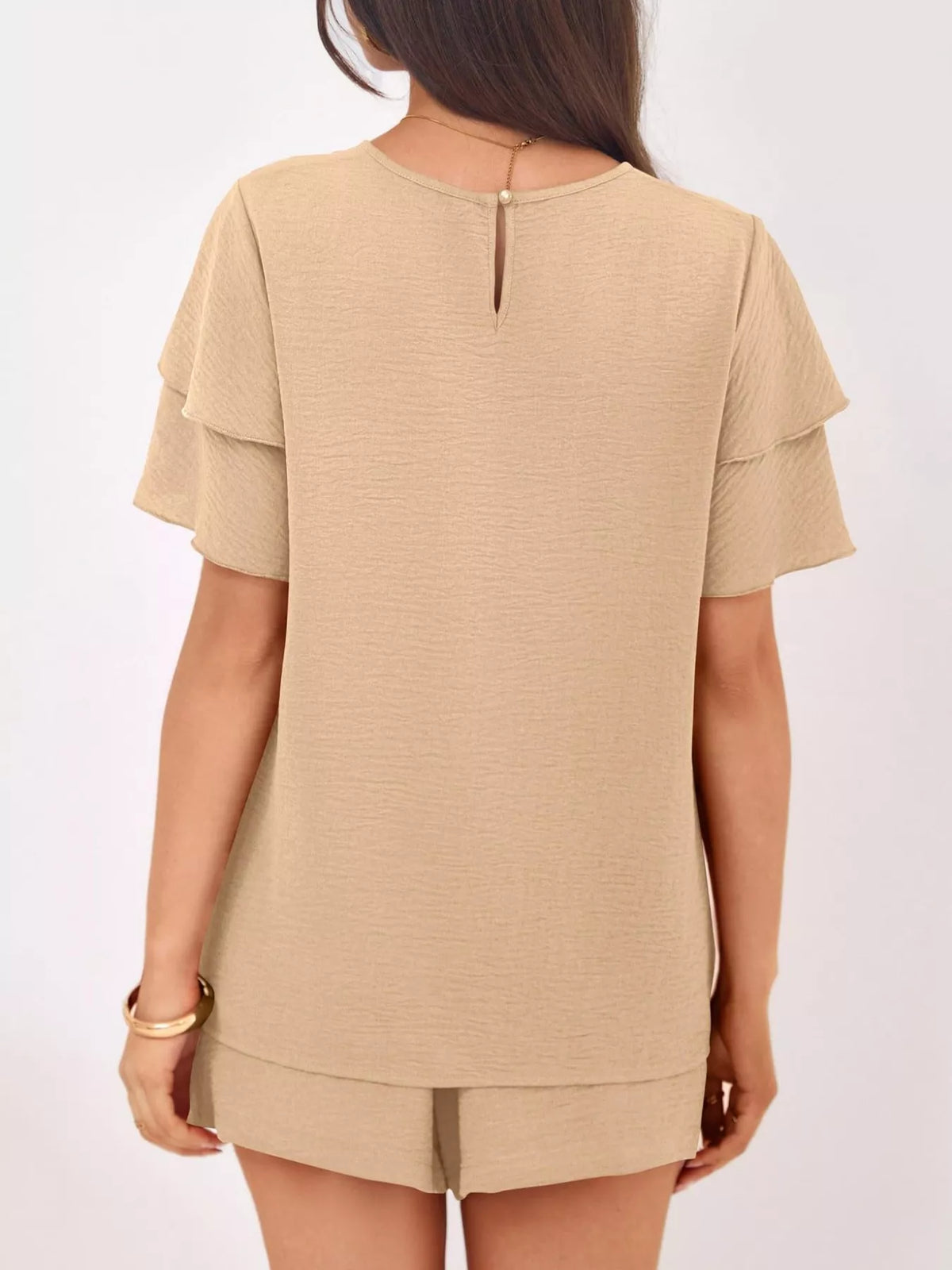 Ruffled sleeve two piece shorts set styled look